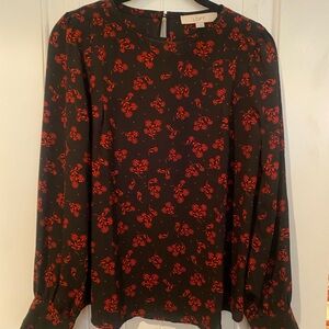 LOFT Black and Red Patterned Blouse